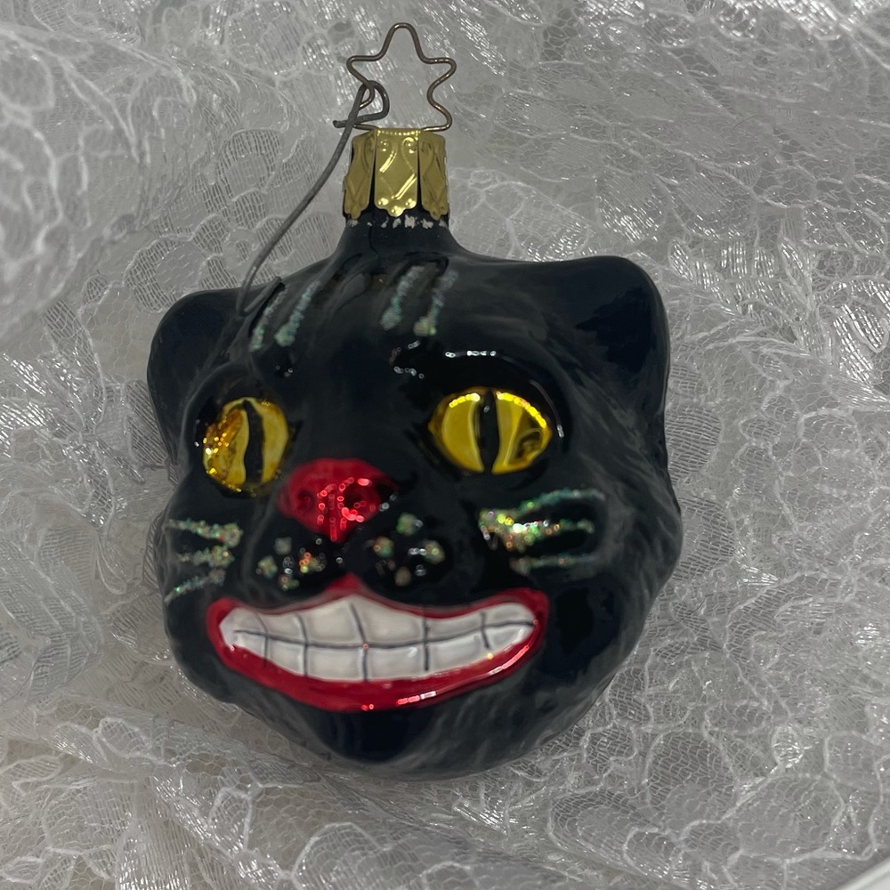 Black Cat Vintage Cheshire Kitten Made in Germany Blown glass bulb